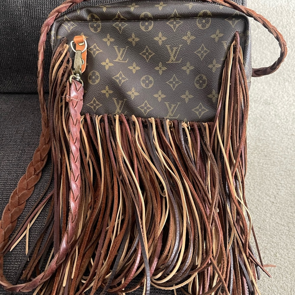 Vintage boho LV Brown Fringe Crossbody Bag